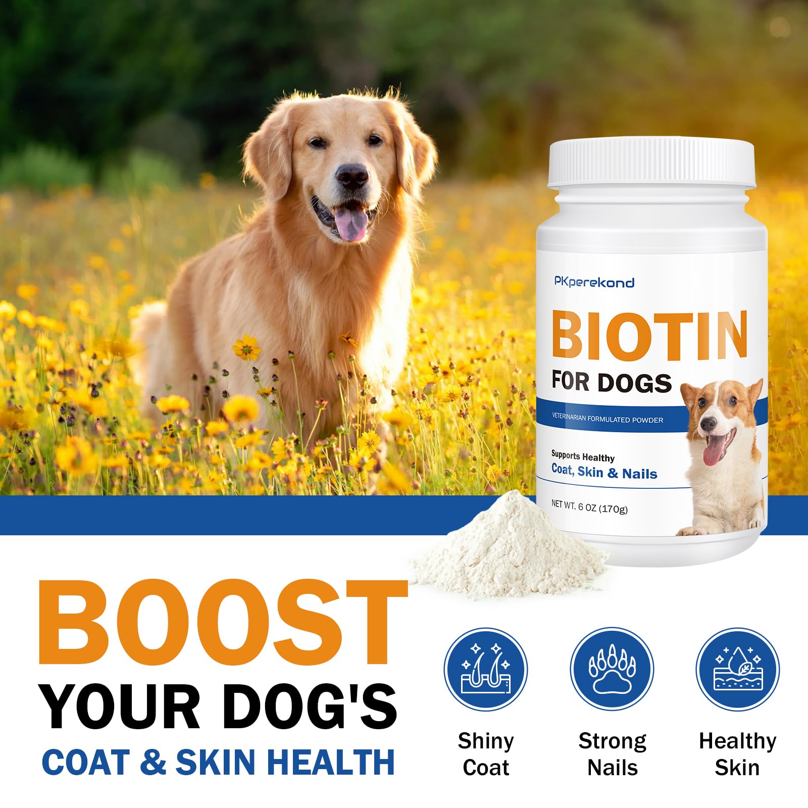 PKperekond Biotina para perros mejora el pelaje con uso regular.