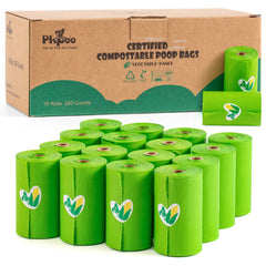 PKPOO: paquete con 8 rollos de bolsas compostables para perros, listo para paseos.