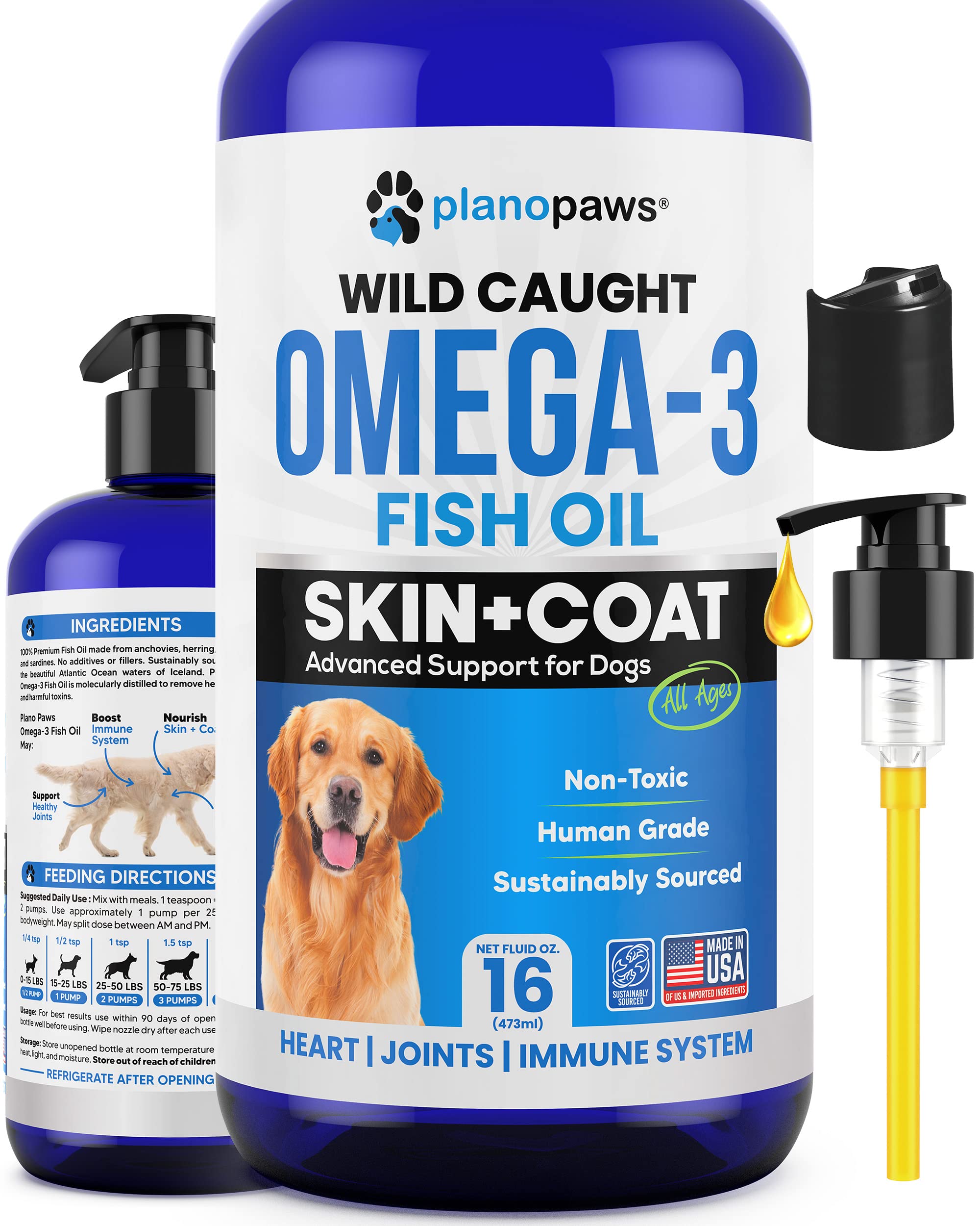 Planopaws Omega 3 para perros: bote listo para dosis diarias y cuidado general.