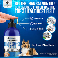 Planopaws Omega 3 para perros: etiqueta clara con información de uso y beneficios.
