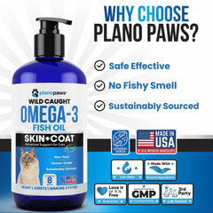 Planopaws Omega-3 para gatos: ingredientes de pescado marino para DHA y EPA.