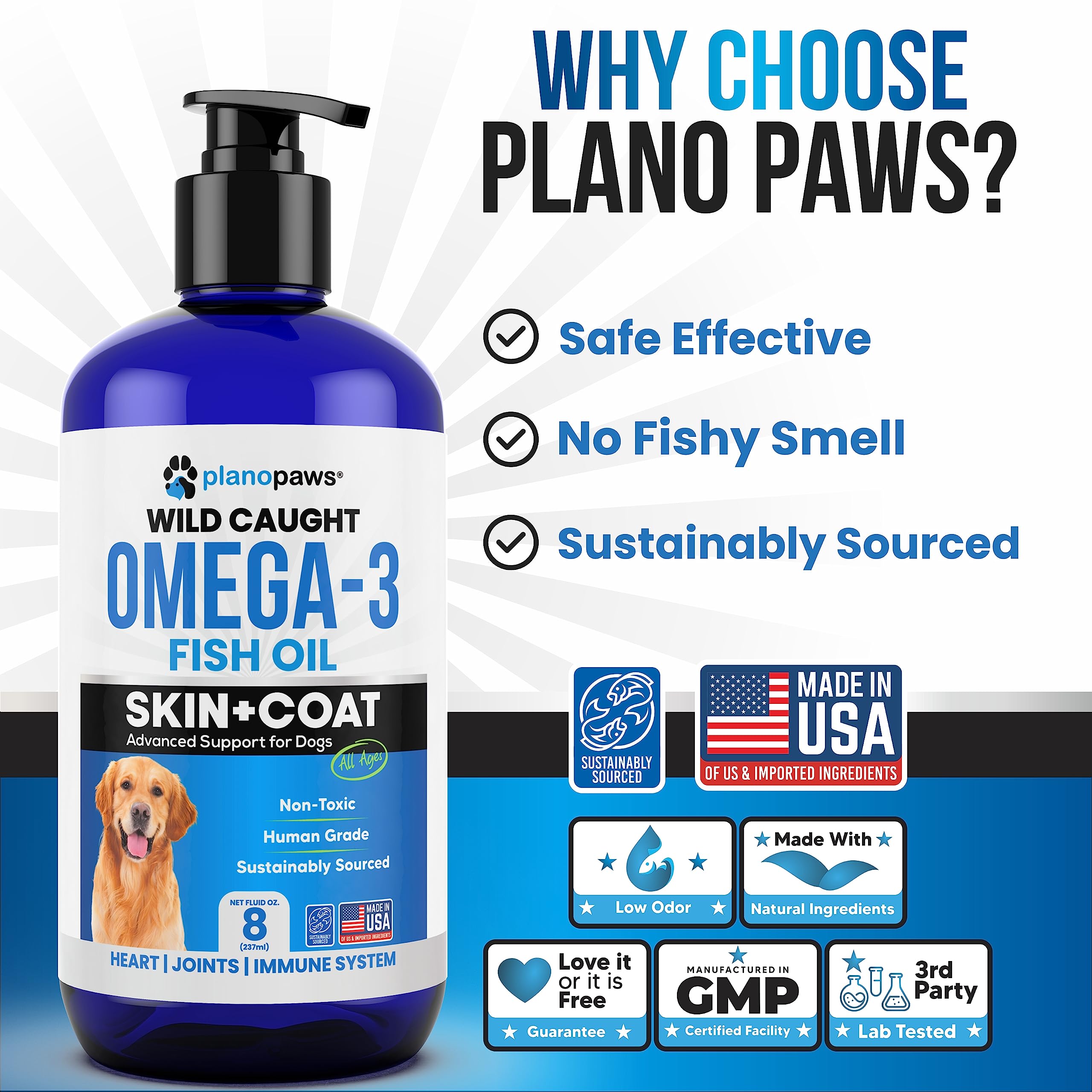Planopaws Peau Poil Santé Chiens: peau et pelage améliorés grâce à l omega3.