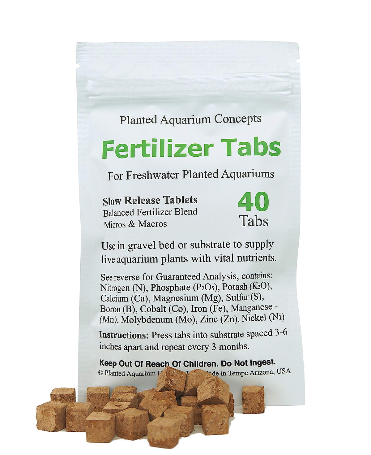 Planted Aquarium Concepts tab fertilizante de raíz de 1 cm para crecimiento de plantas acuáticas.