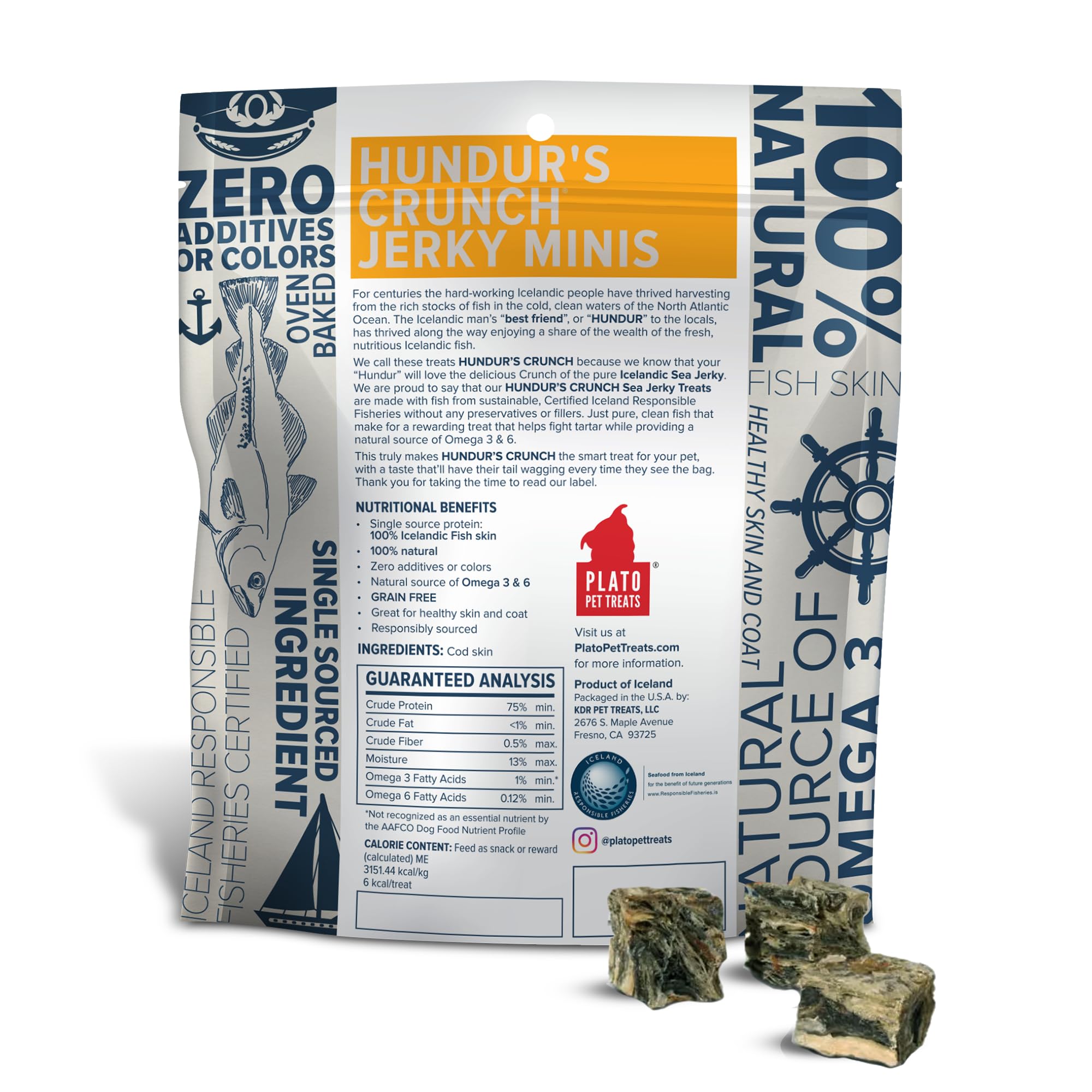 Plato Hundur's Crunch Jerky Minis secado al aire conserva sabor y nutrientes.