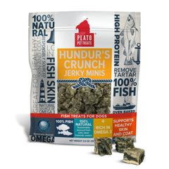 Plato Hundur's Crunch Jerky Minis piel de cod, snack natural con omega-3 para pelaje.