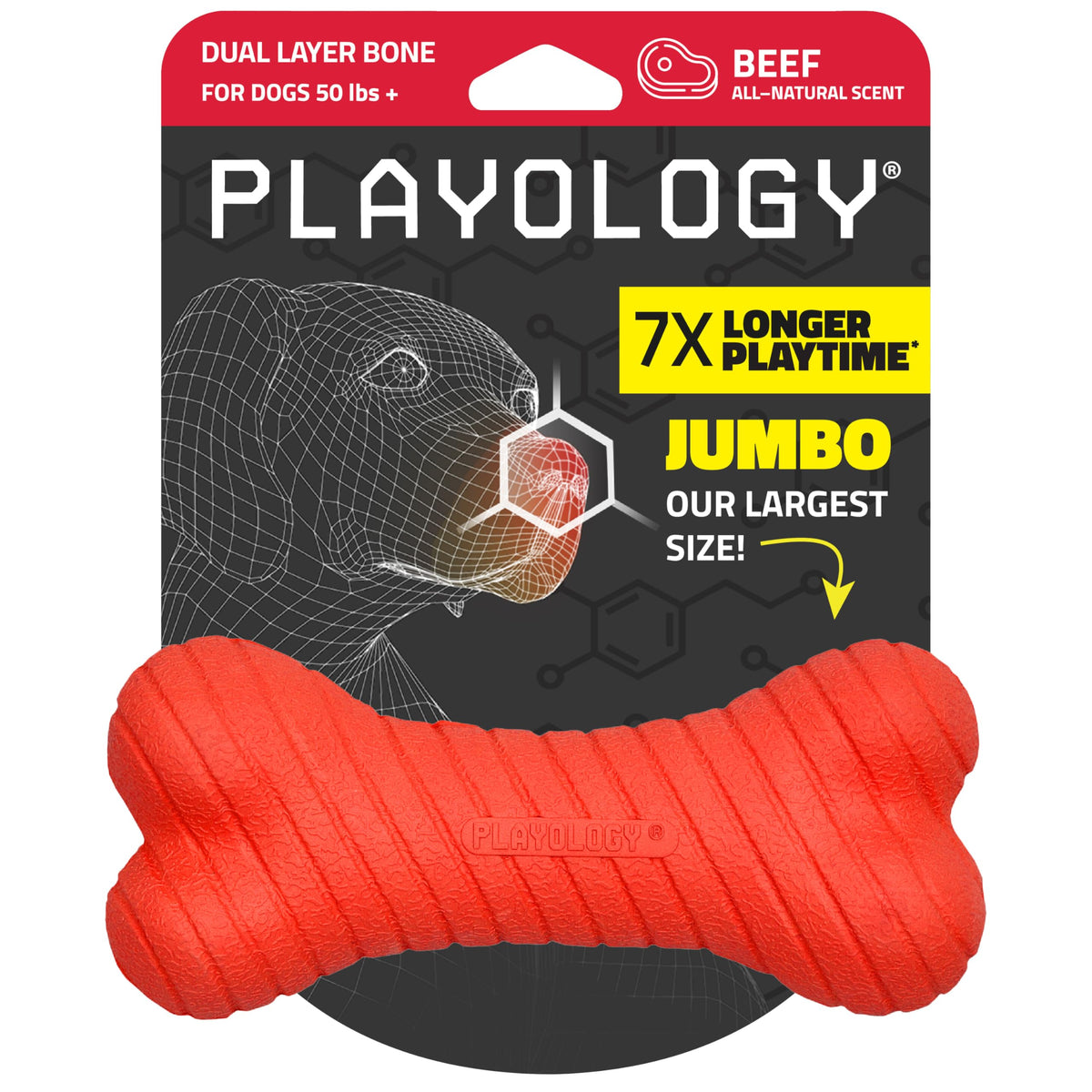 Playology hueso de doble capa, mordedor grande para perros fuertes