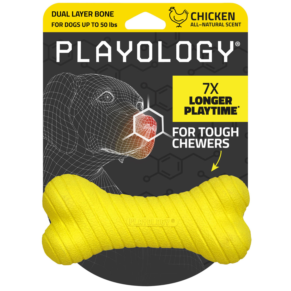 Playology hueso de doble capa para perros, ideal para masticadores resistentes.