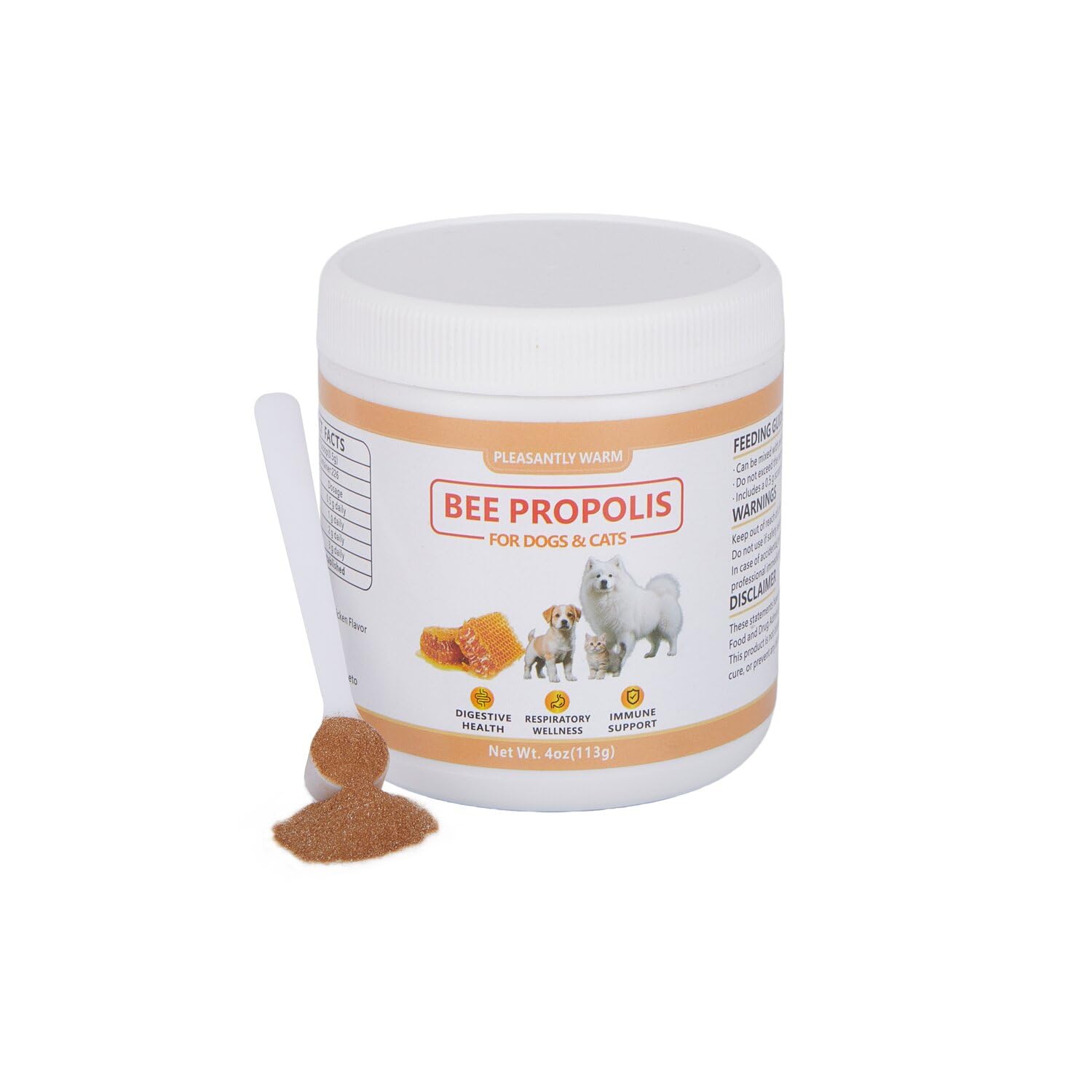 Pleasantly Warm Bee Propolis envase 4oz para perros y gatos, soporte diario de vitalidad.
