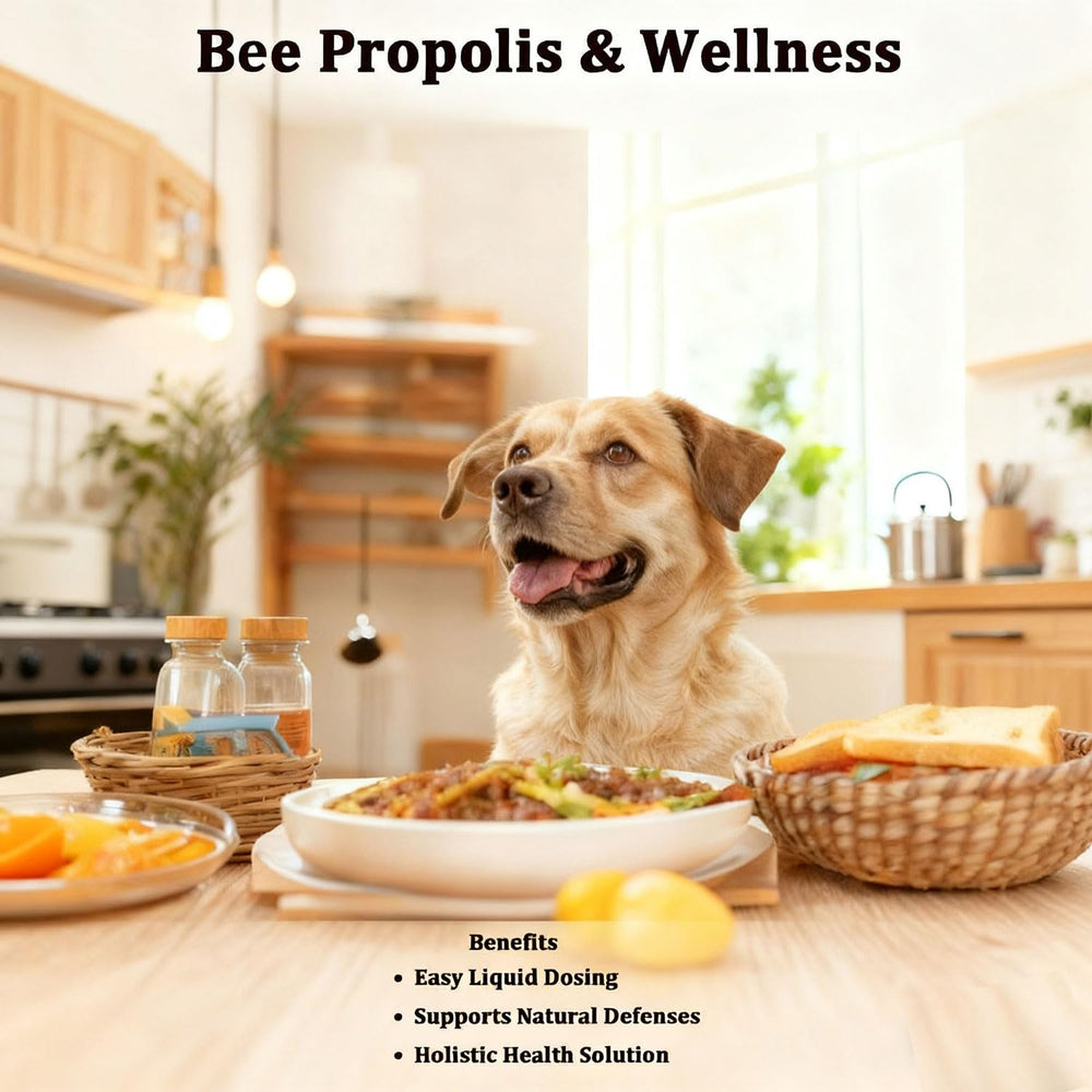 Propóleos de abeja con flavonoides, apoyo natural para defensas de la mascota.