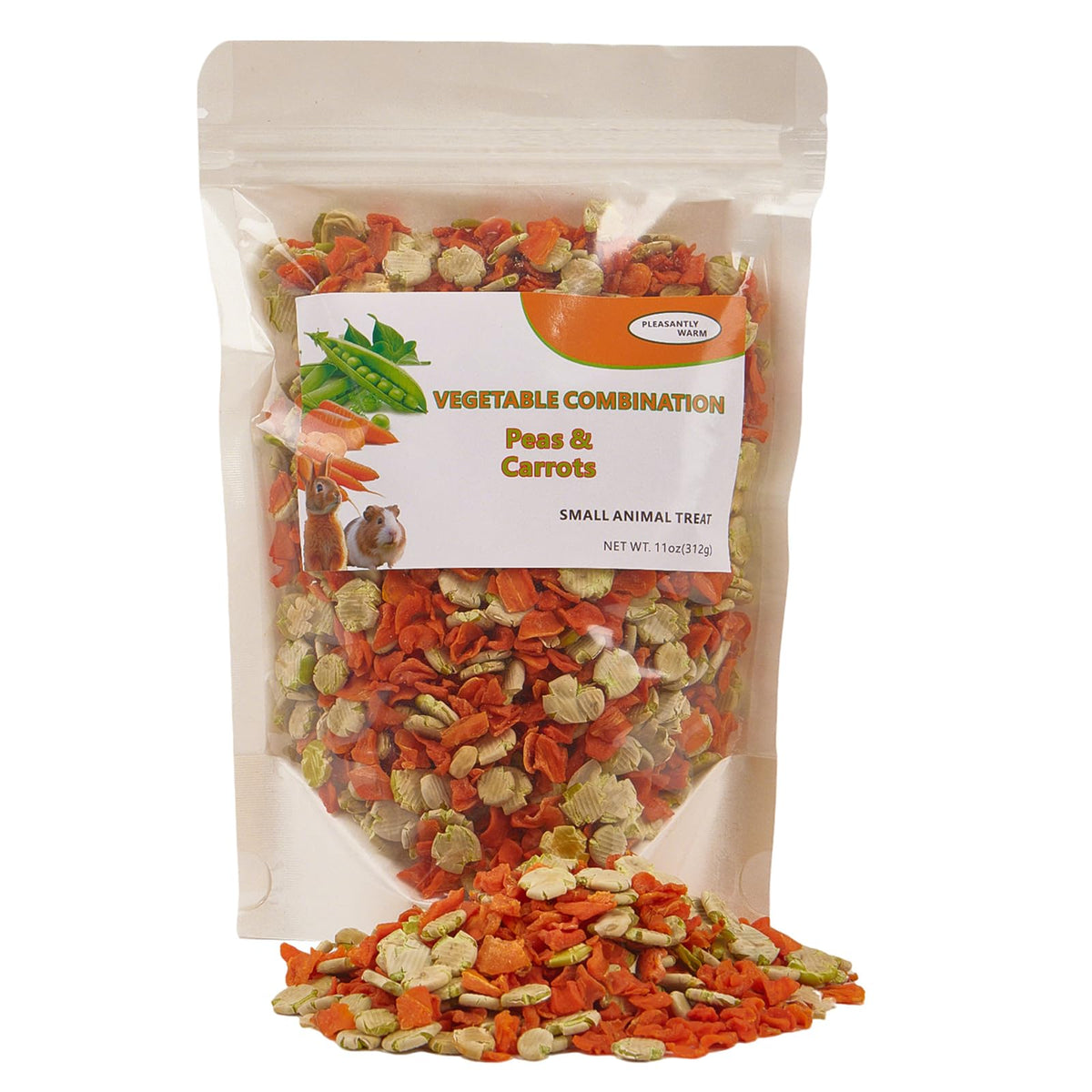 Pleasantly Warm Rabbit Chew Toy con rebanadas de zanahoria y guisante, snack natural para conejos.