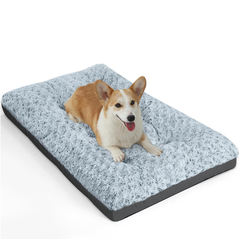 Cama POCBLUE Deluxe con superficie de terciopelo rosado para comodidad del perro.