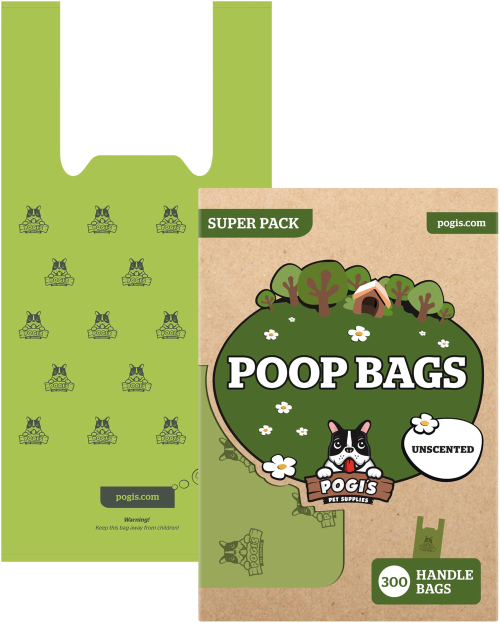 Pogi's bolsas extragruesas con asas para recoger desechos grandes durante paseos.