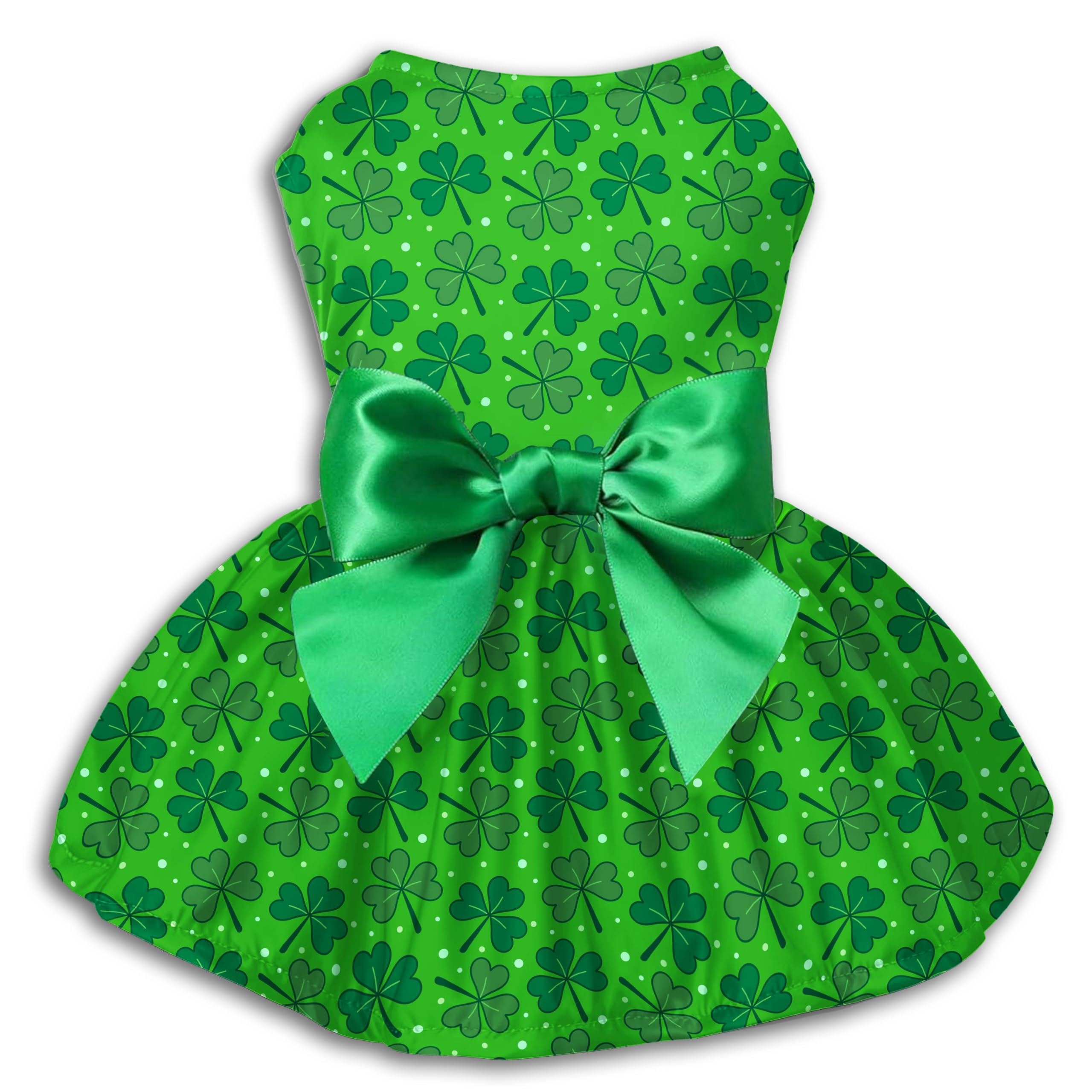Vestido Pohshido para perros con lazo satinado verde en la cintura.