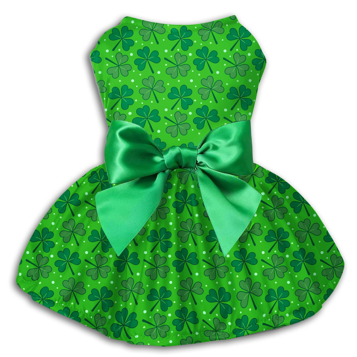 Vestido Pohshido para perros con lazo satinado verde en la cintura.