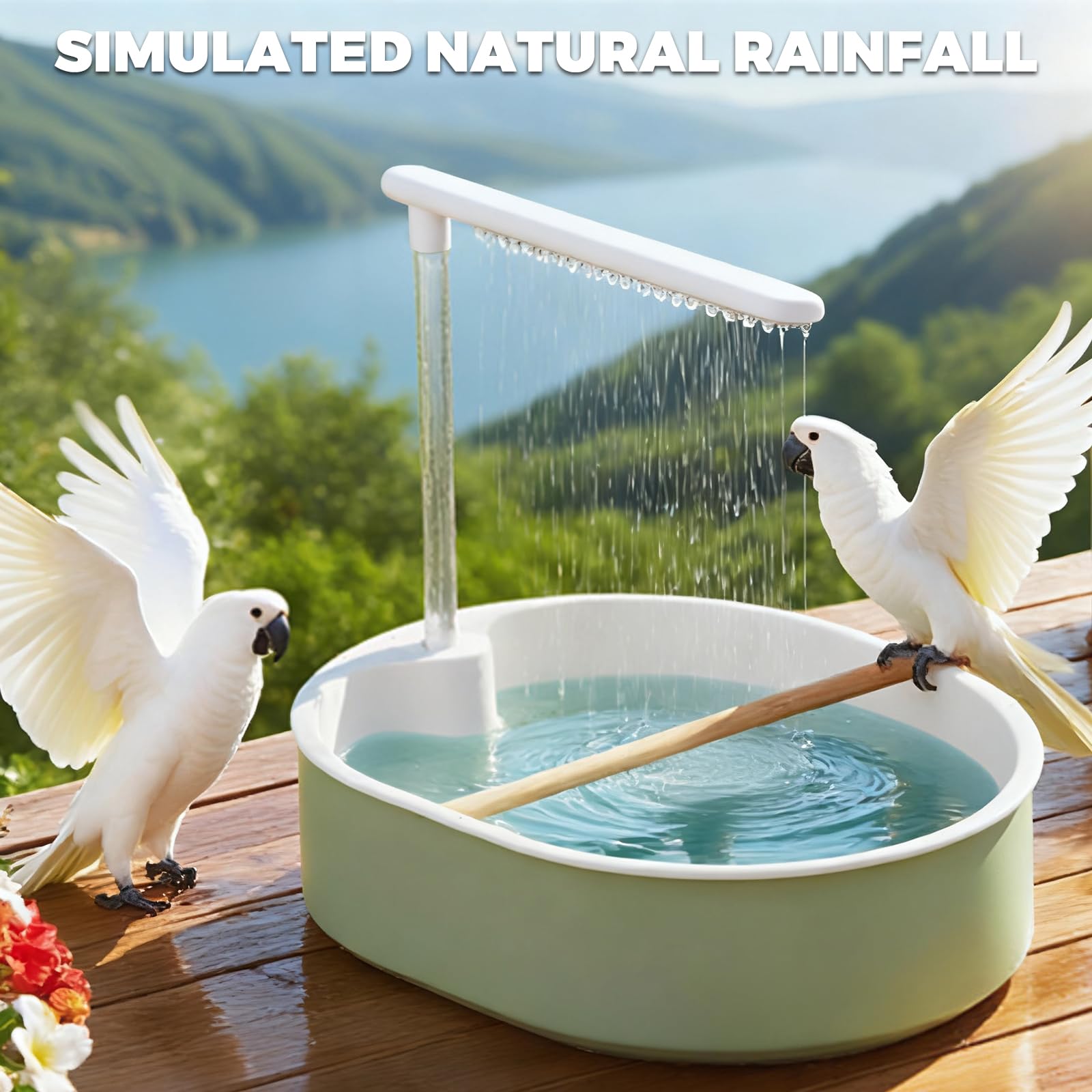 Pomfaee ducha para aves con agua clara y continua