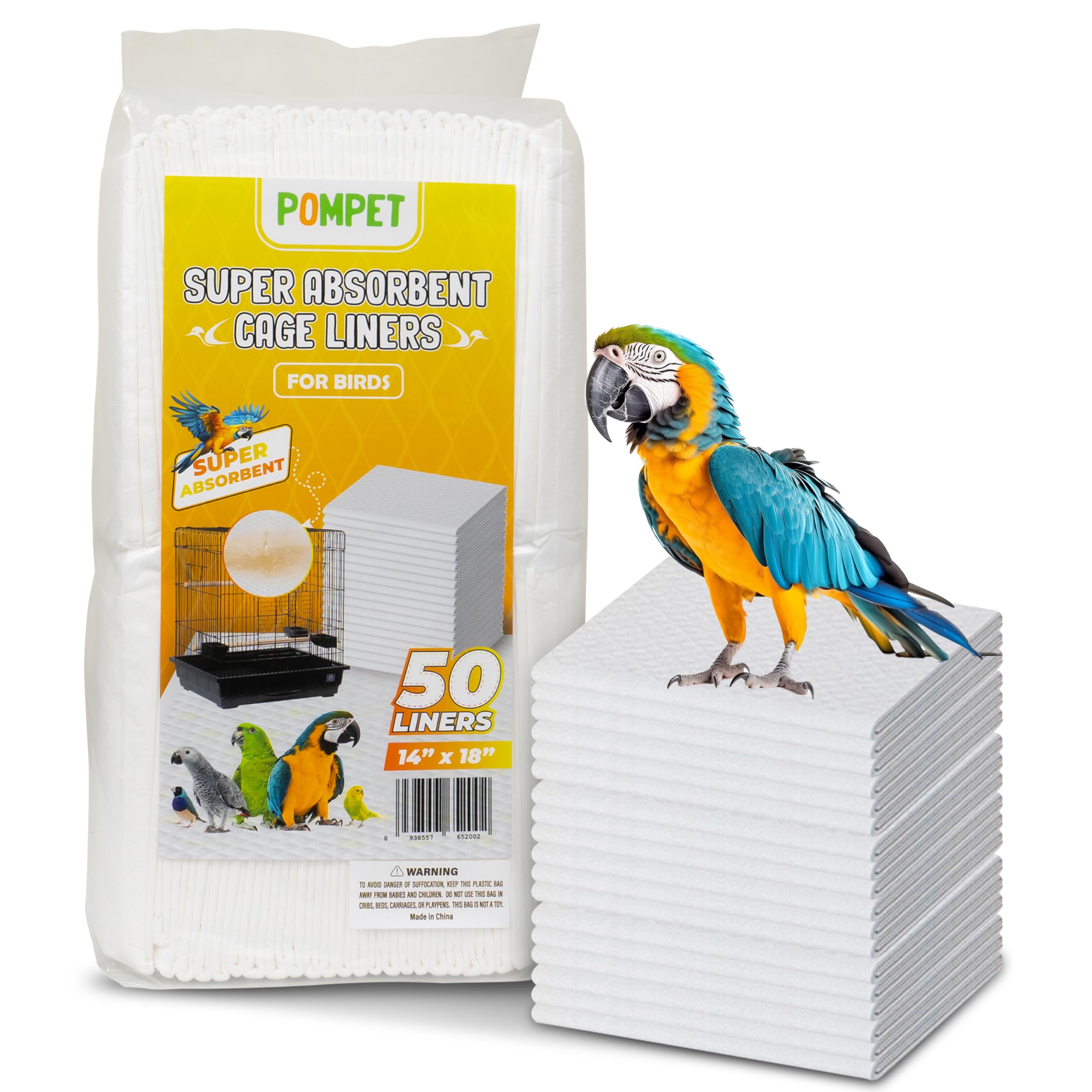 POMPET forro jaula aves desechable 14x18 facilita la limpieza diaria