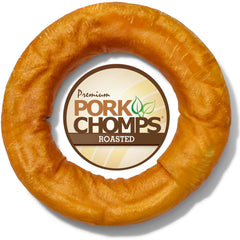 Pork Chomps bagel de piel de cerdo en envase, sabor natural para perros.
