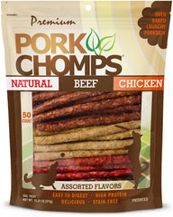 Pork Chomps bastones de cerdo asado de 5 pulgadas listos para masticar.