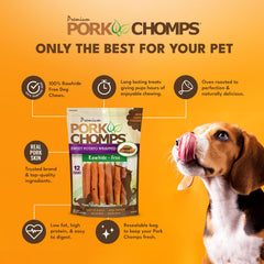 Pork Chomps bolsa con cierre reutilizable para mantener la frescura.