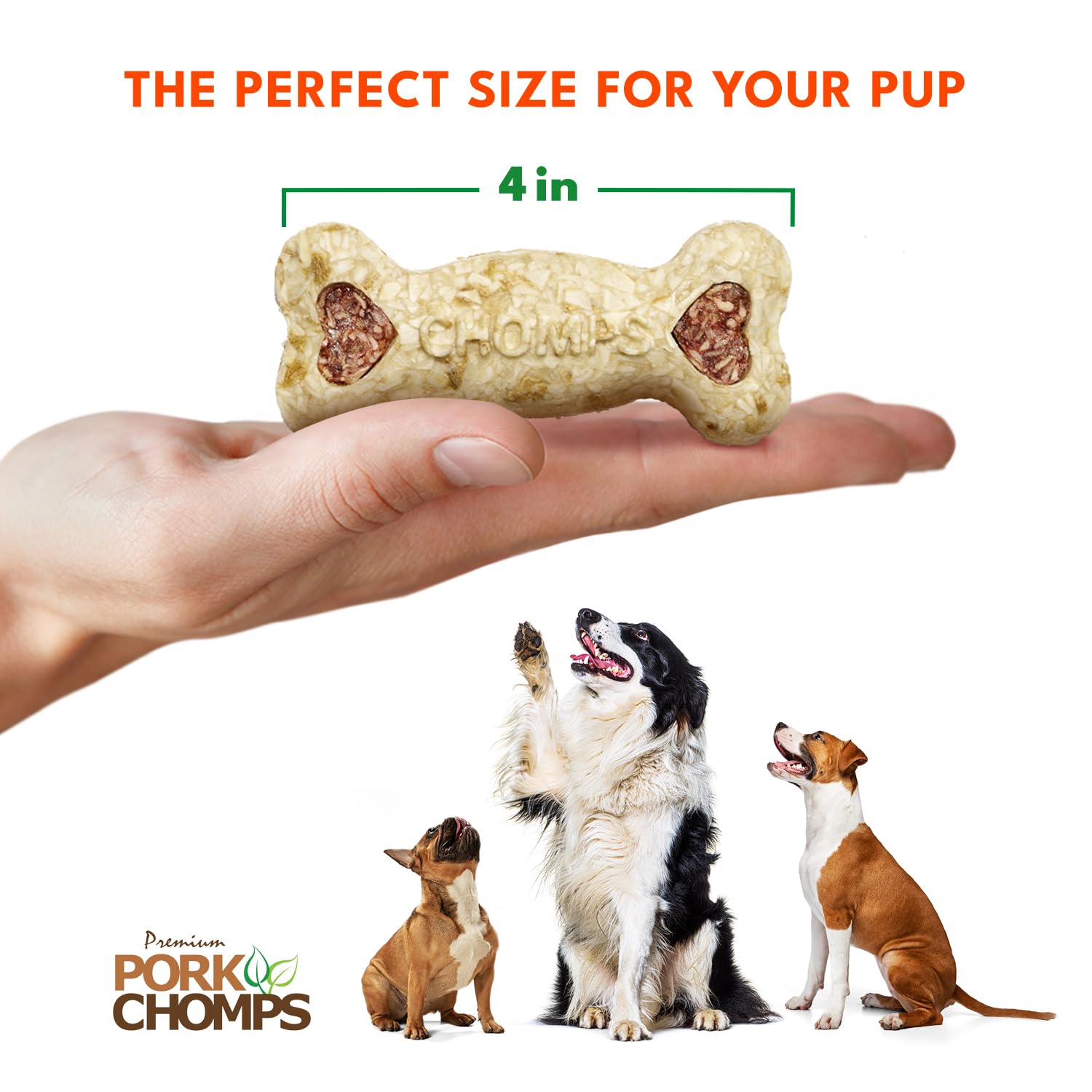 Pork Chomps primer plano de hueso bacon para morder