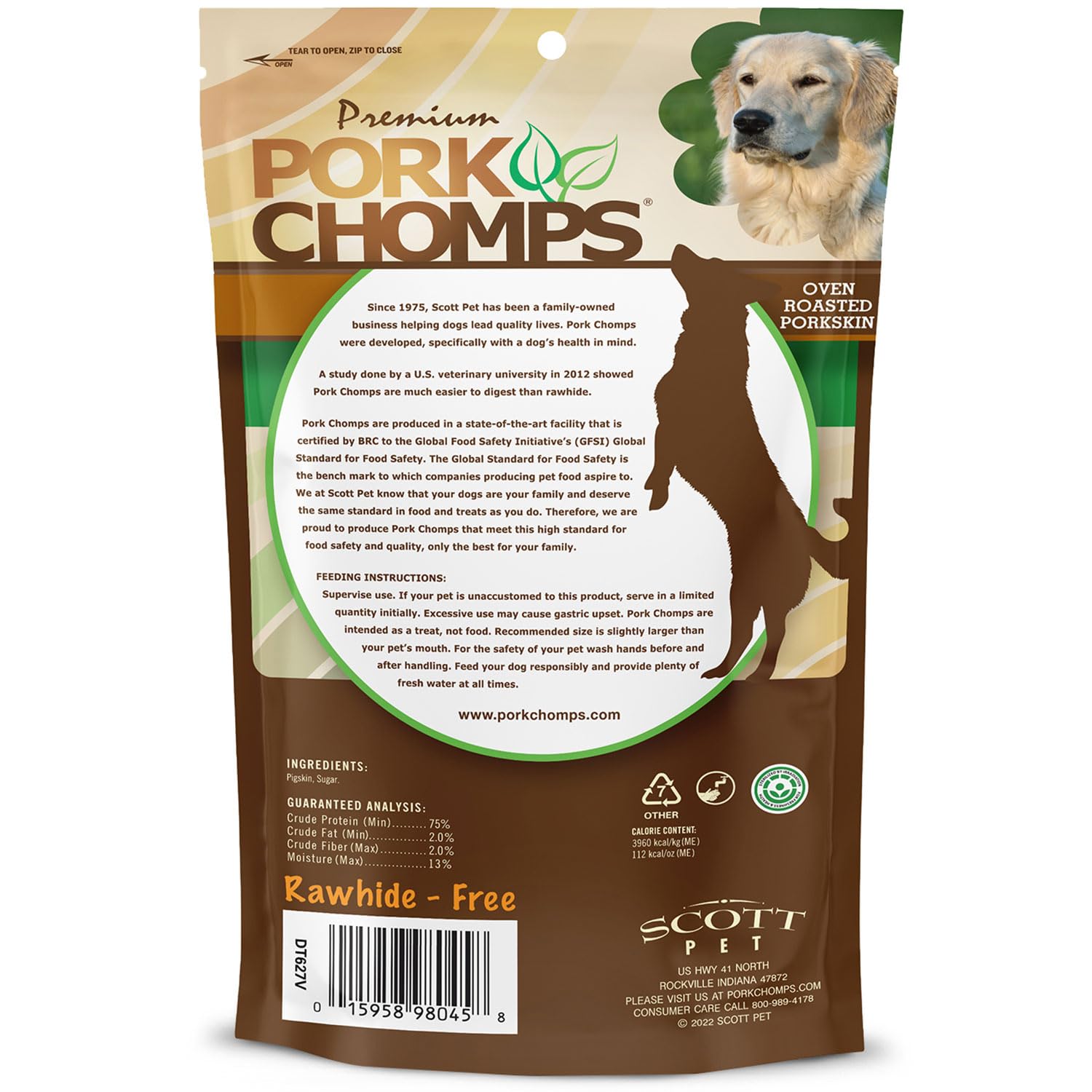 Pork Chomps Durabilidad de masticación prolongada para perros activos.