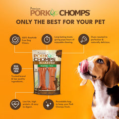 Pork Chomps Hueso para perros tamaño mediano favorece una masticación segura y prolongada.