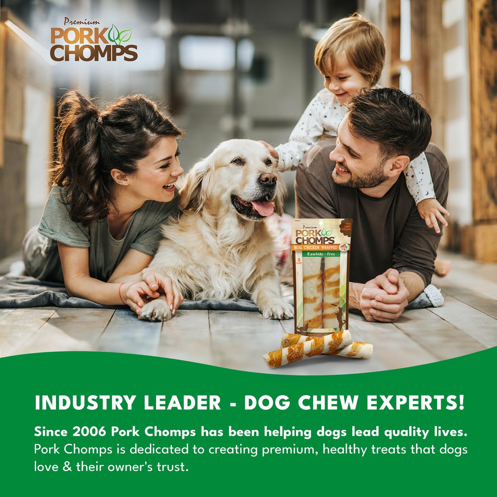 Pork Chomps ingredientes-calidad: piel de cerdo natural para perros.