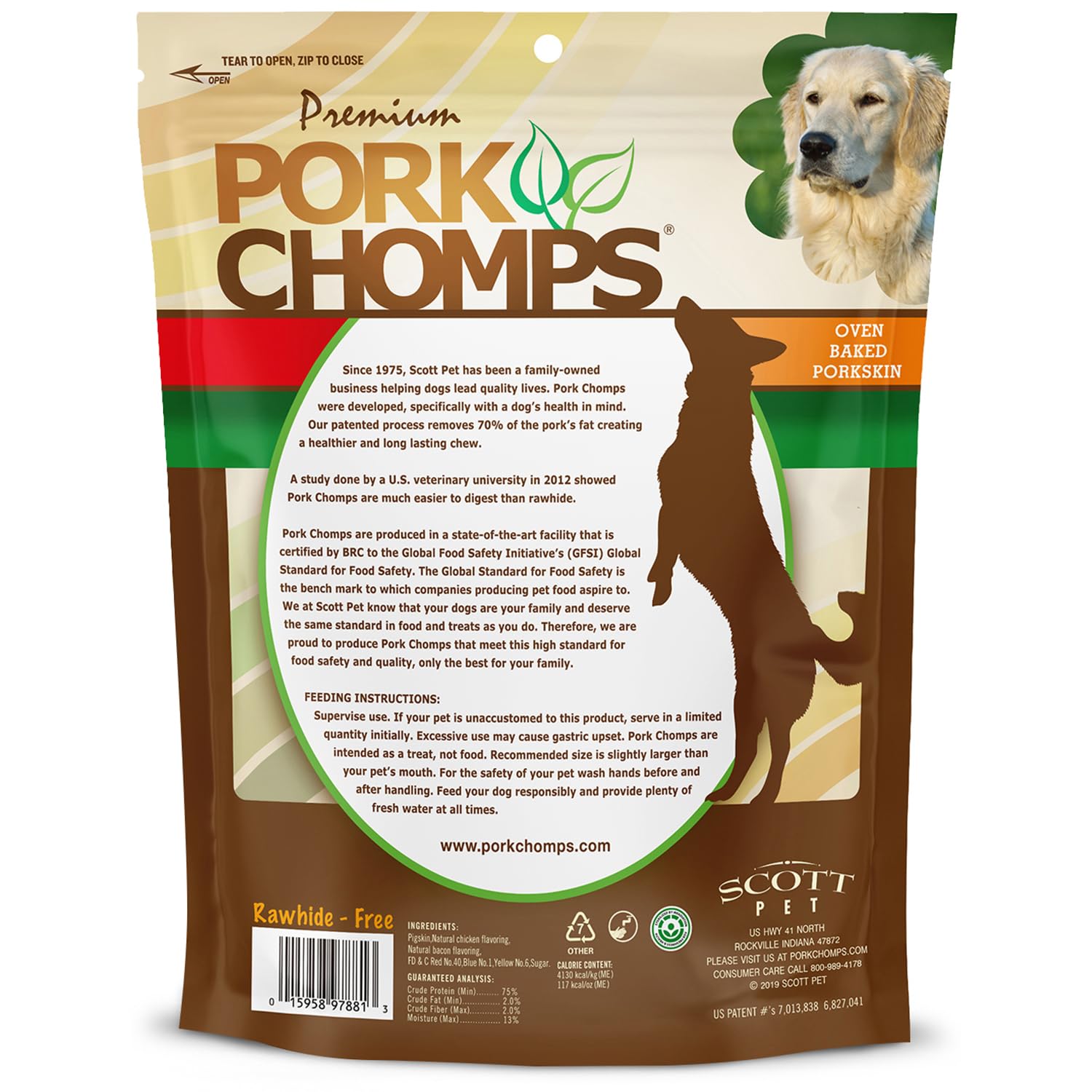 Pork Chomps opción sin cuero crudo, fácil de digerir para perros.
