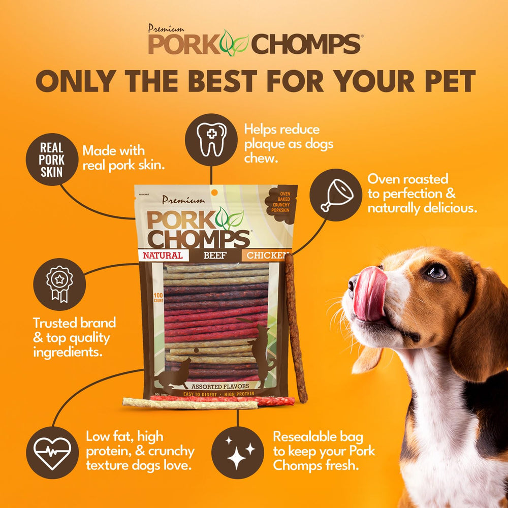 Pork Chomps Munchy Sticks tocino, sabor atractivo para perros exigentes
