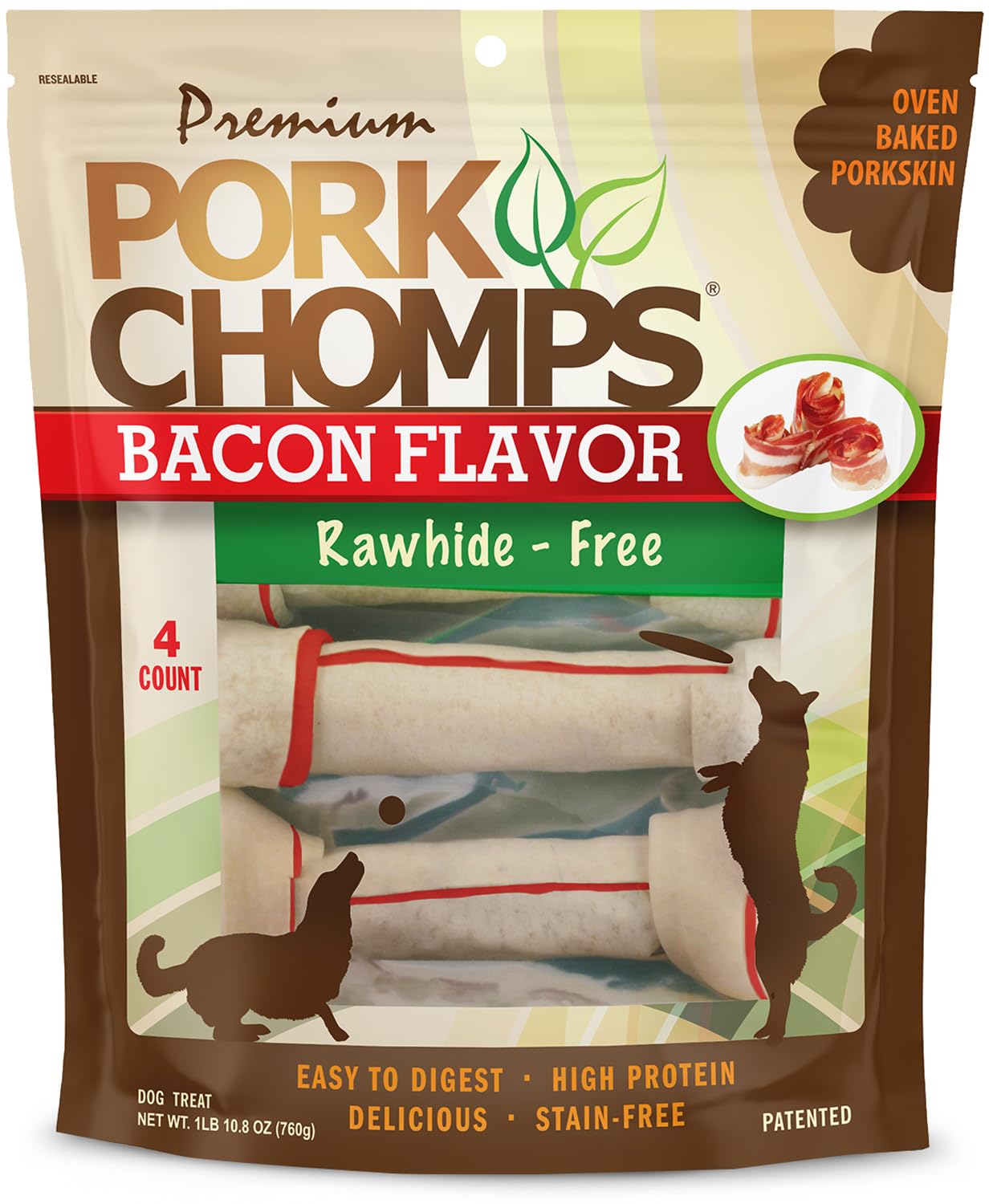 Pork Chomps nudo de piel de cerdo horneada, masticación prolongada y sabor a tocino