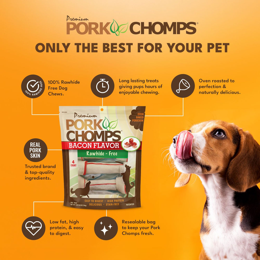 Pork Chomps nudo horneado de piel de cerdo, alto en proteína para perros activos