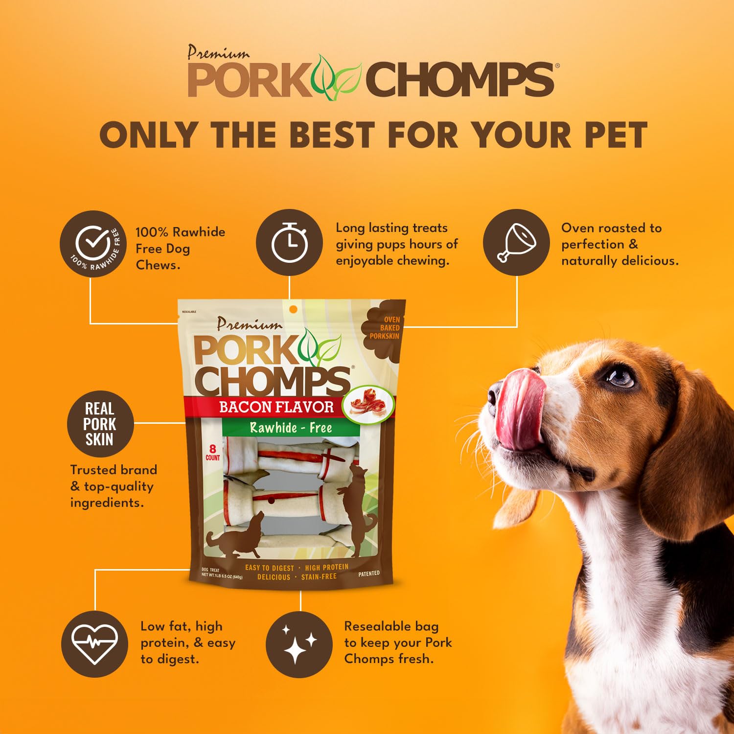 Pork Chomps nudos de piel de cerdo de 6 pulgadas para masticación controlada