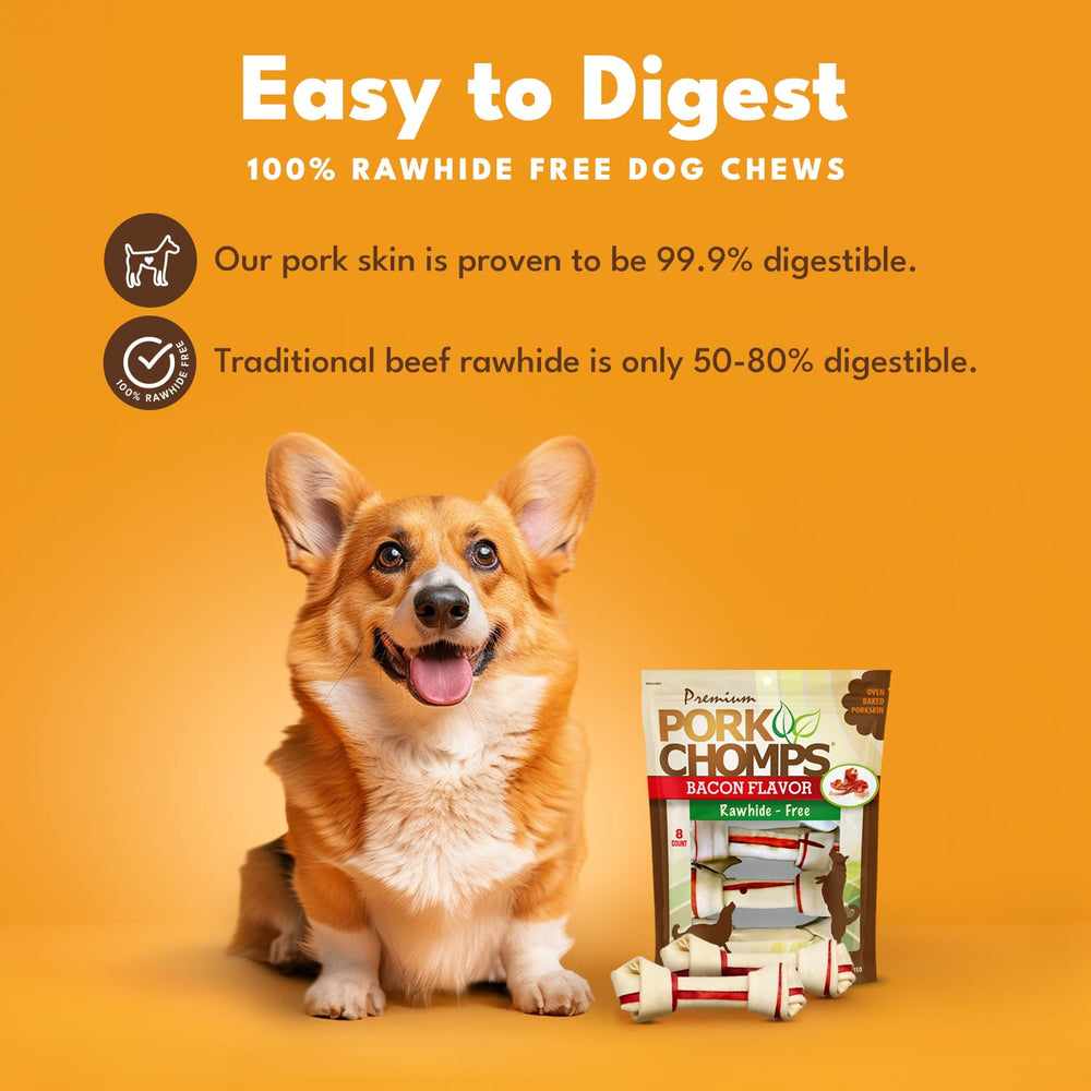 Pork Chomps nudos de piel de cerdo, 8 unidades, snack para perros