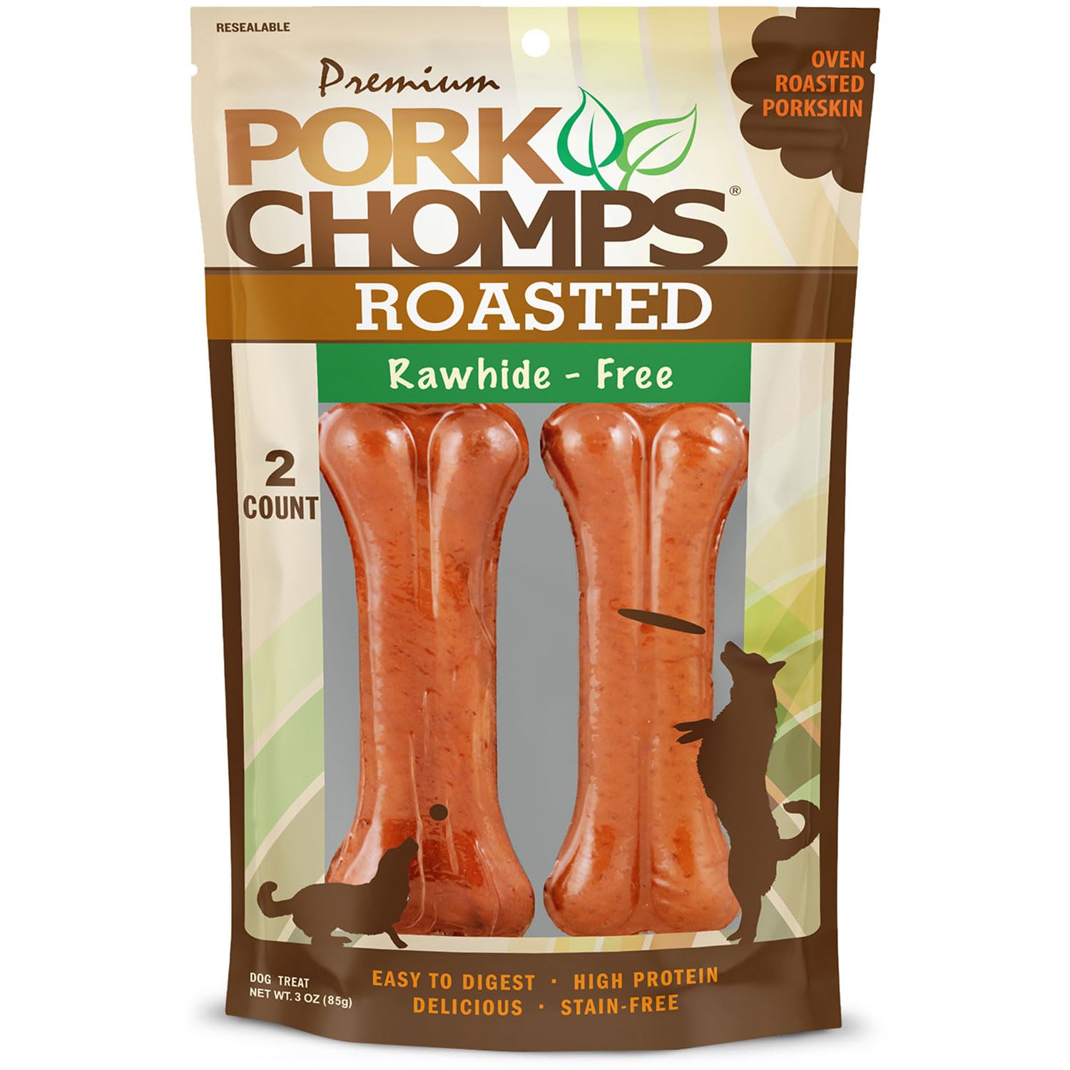 Pork Chomps Paquete dos unidades de hueso de cerdo asado de 4-5 pulgadas.