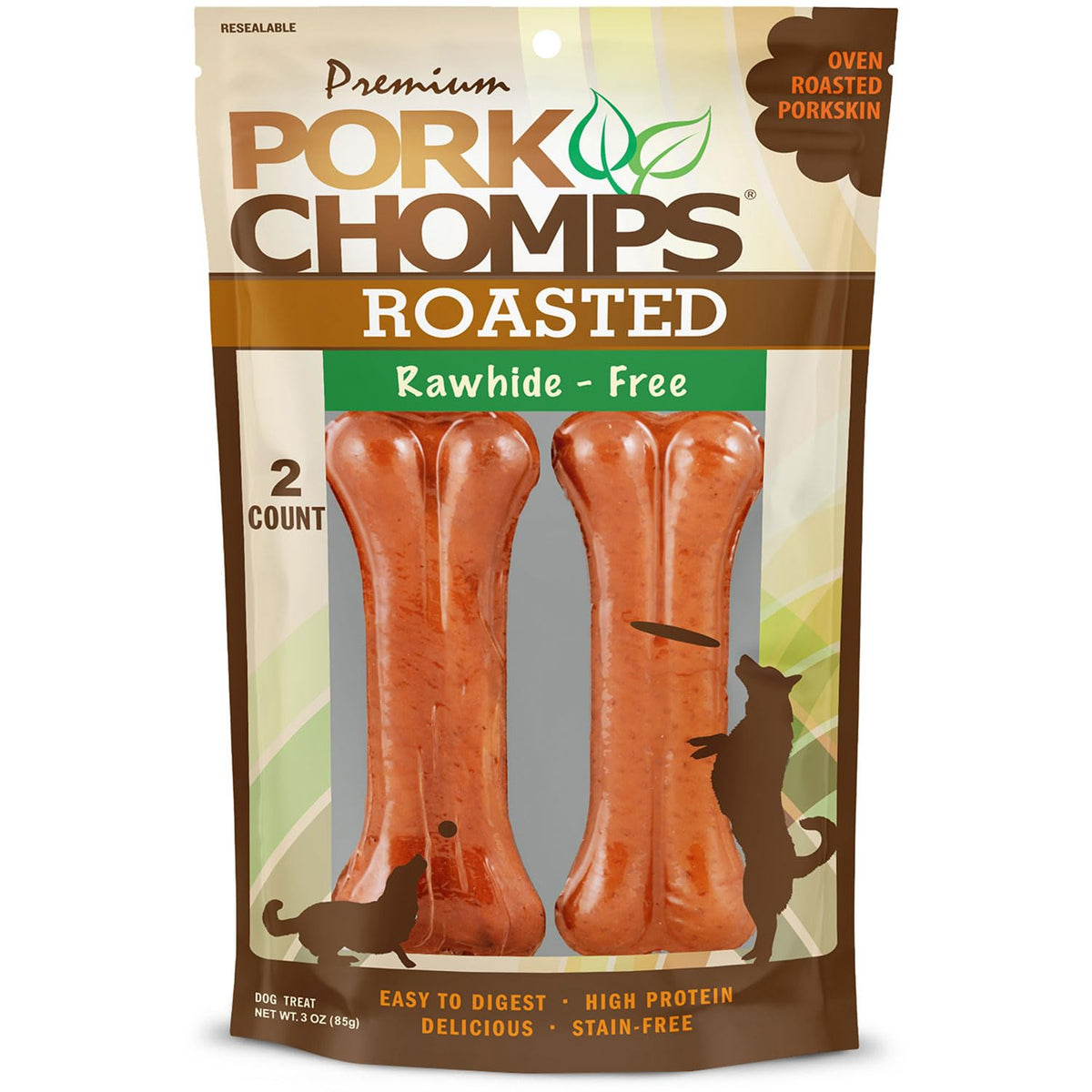 Pork Chomps Paquete dos unidades de hueso de cerdo asado de 4-5 pulgadas.