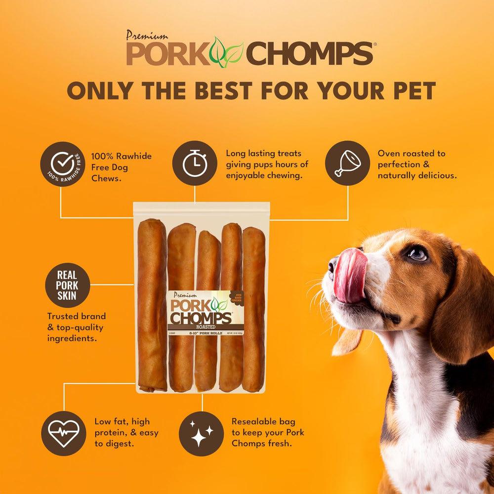 Pork Chomps Piel de Cerdo Asada: alta proteína y colágeno para perros.