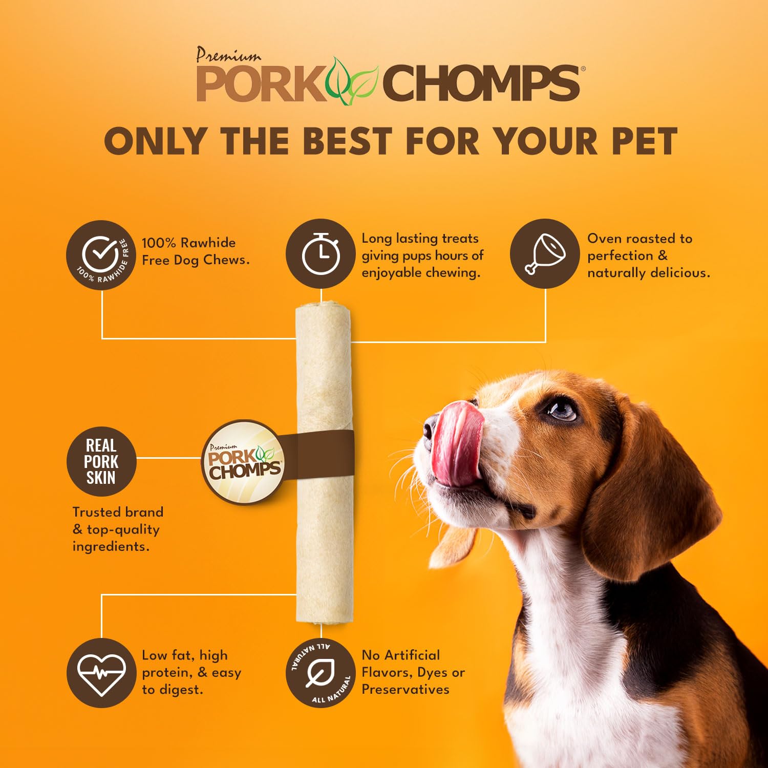 Pork Chomps Roll sin cuero crudo, digestión potencial más fácil.