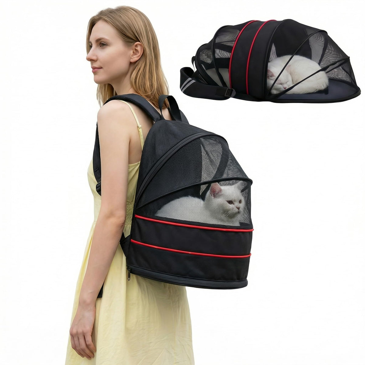 Portador mochila para perros, frente, ventilación amplia para comodidad.