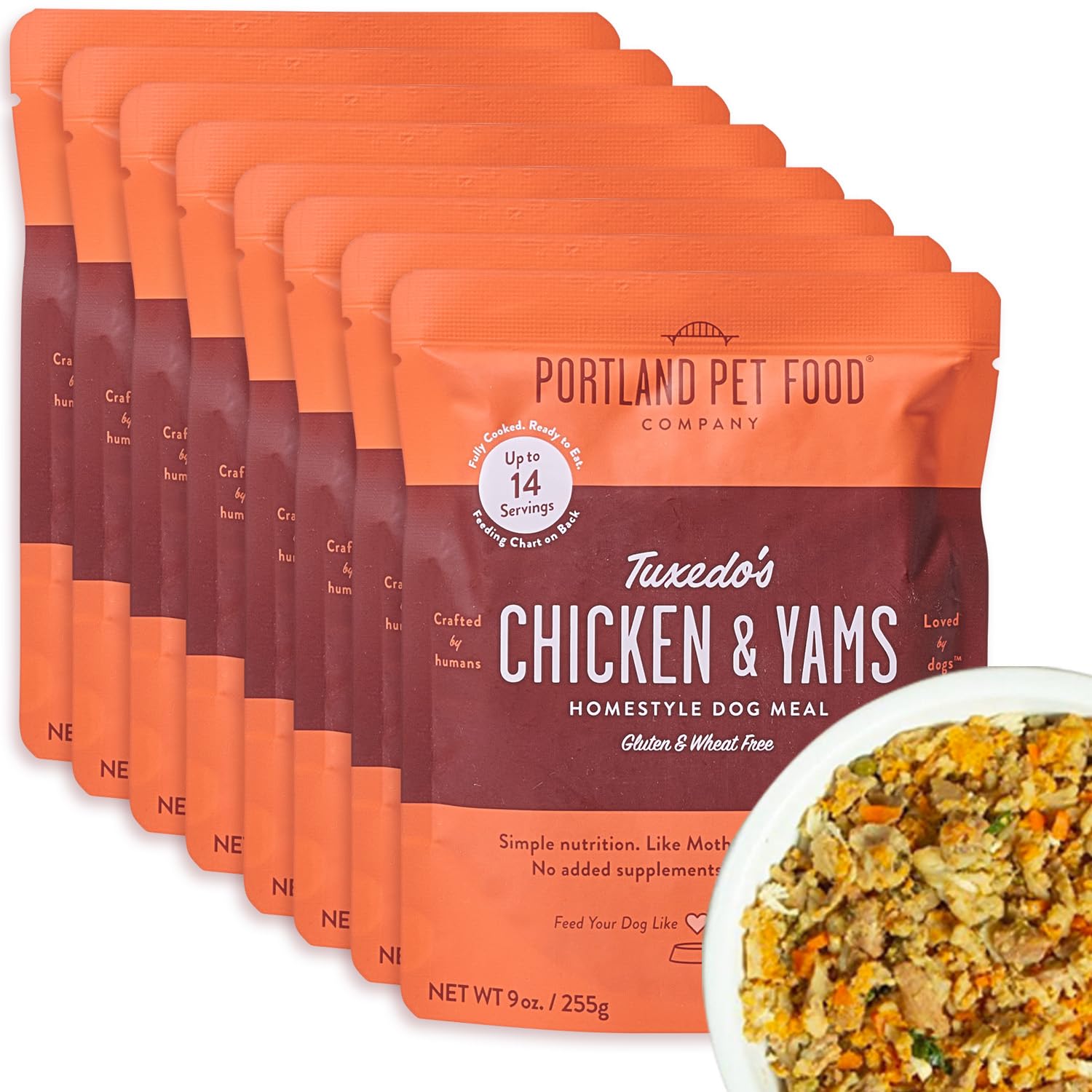 Portland Pet Food Company bolsa frontal muestra comida fresca lista para servir