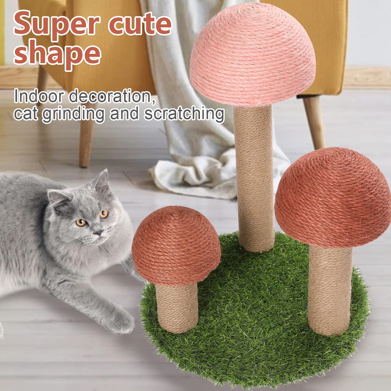 PowerKing poste rascador hongo de sisal natural, base estable para gatos.