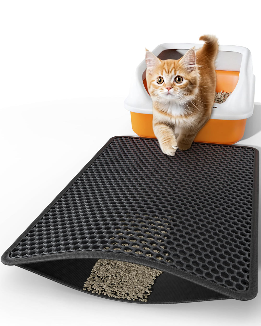 Powools esterilla para arena de gato con doble capa, atrapa arena y reduce derrames.