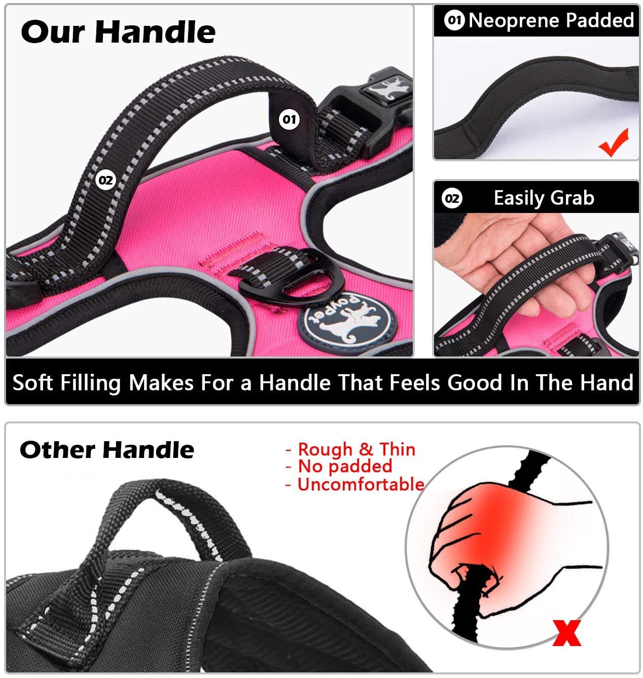 PoyPet arnés con mango ergonómico para control seguro.