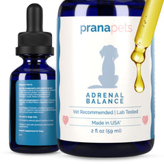 PranaPets Adrenal Balance, gotas — administración diaria para apoyar el equilibrio hormonal.
