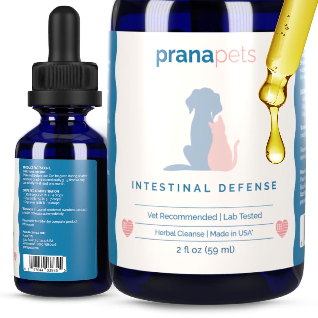 PranaPets Defensa intestinal: gotas para apoyo digestivo en mascotas.