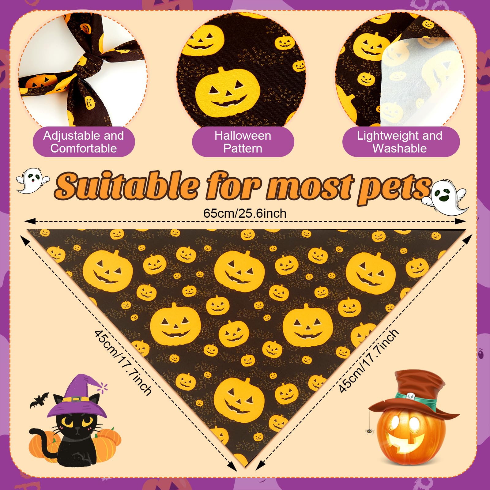Bandana de Halloween de Preboun con gato negro, añade estilo a tus paseos