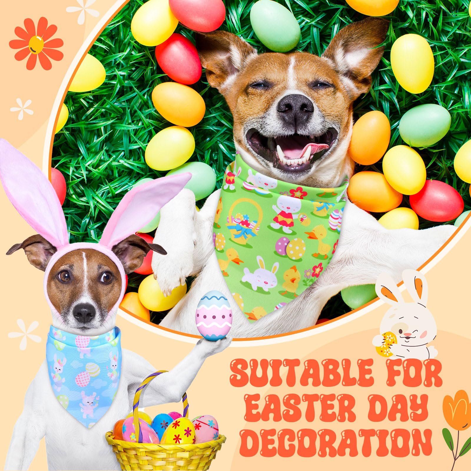 Diseños de conejo y huevos en bandana para perros Preboun, ideal para celebraciones