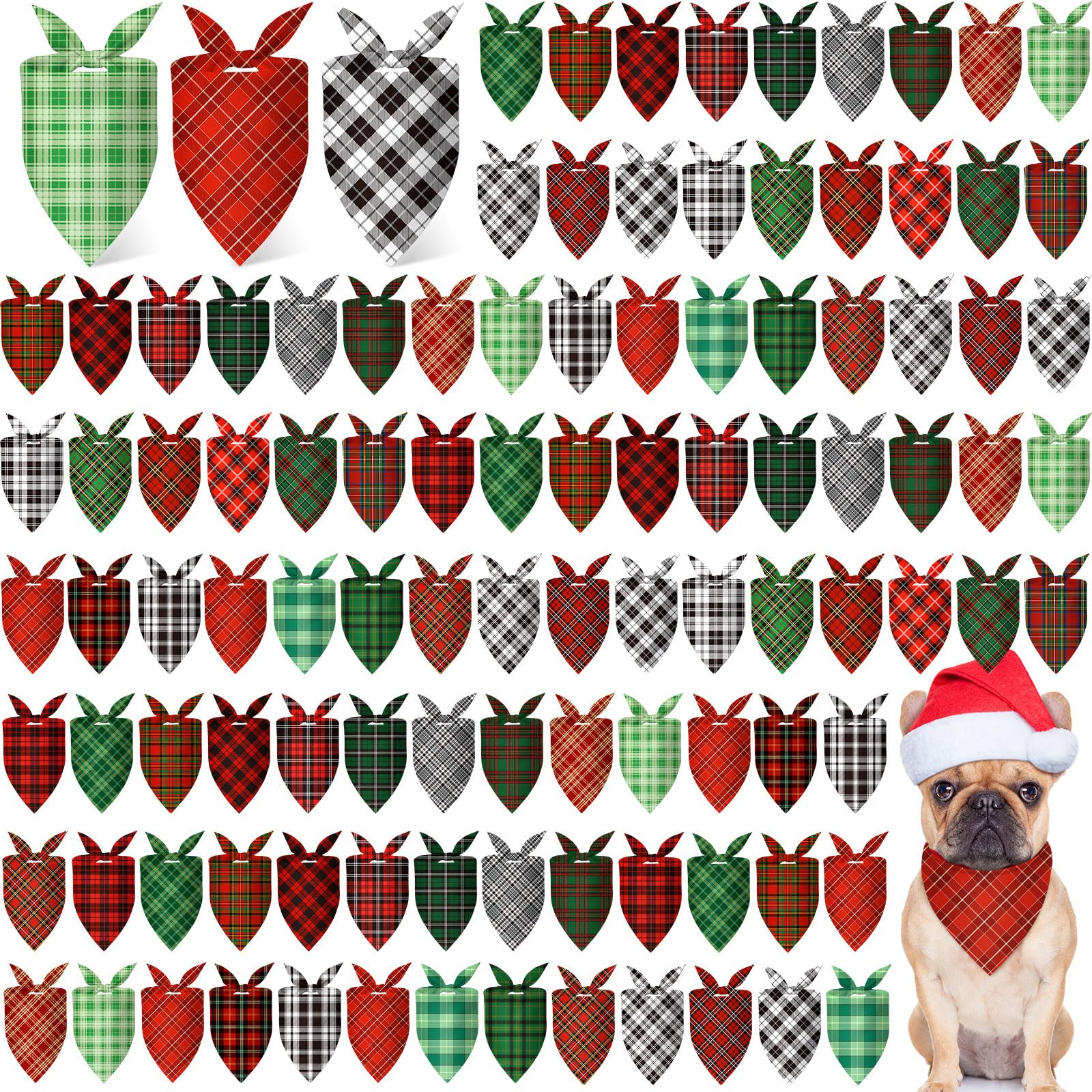 Pañuelo para perro Preboun con patrón de cuadros rojos y negros para fiestas.