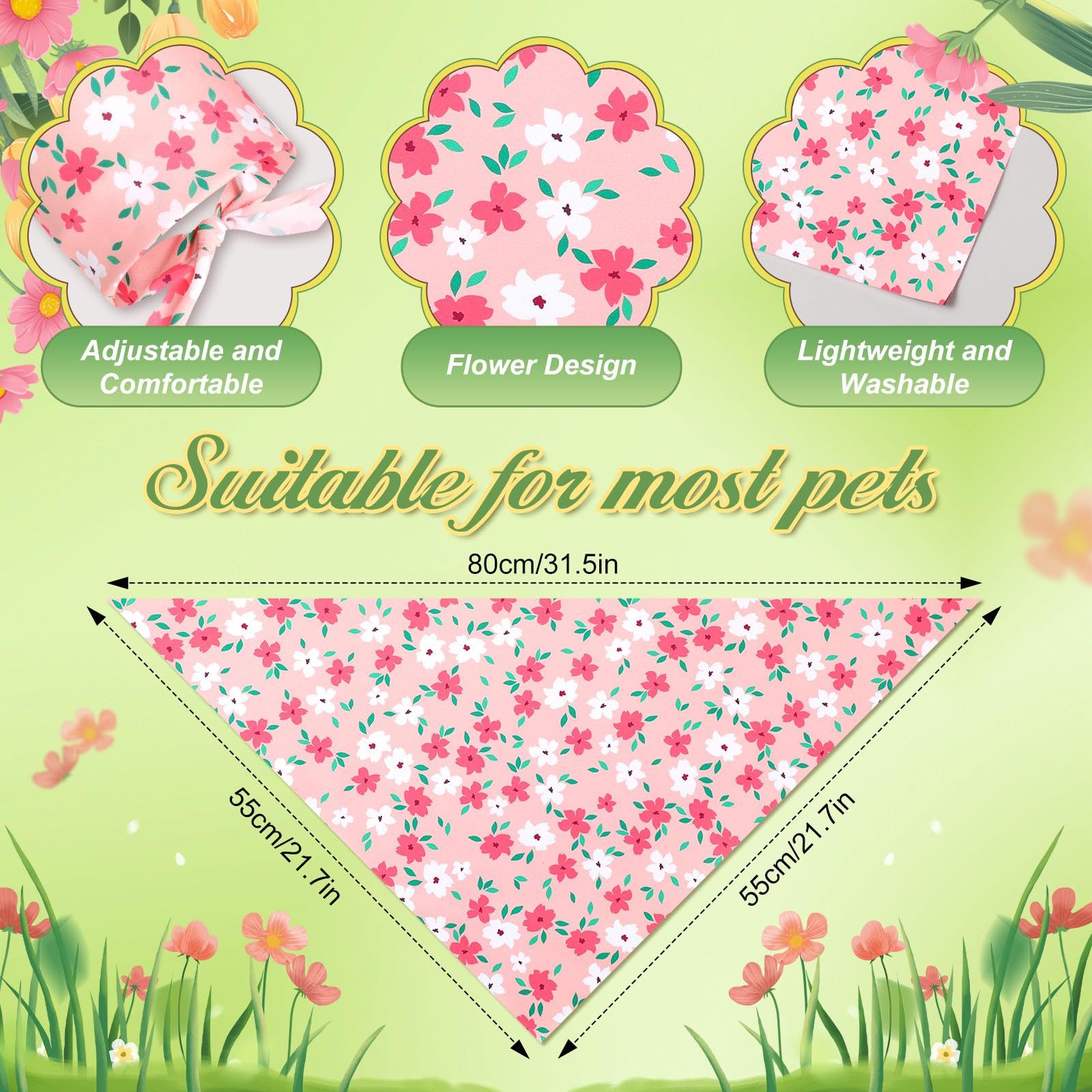 Preboun bandanas de primavera, diseños florales vibrantes para realzar el estilo de tu perro.