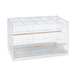 Jaula voladora Prevue blanca, vista frontal, ideal para ejercicio diario de aves pequeñas.