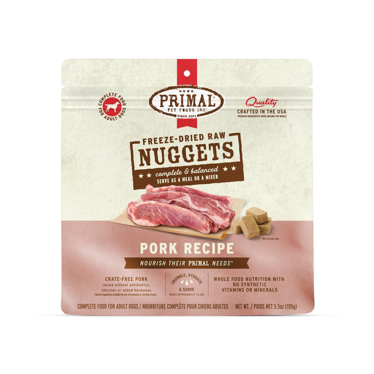 Primal bocaditos de cerdo en envase, opción conveniente para alimentación diaria.